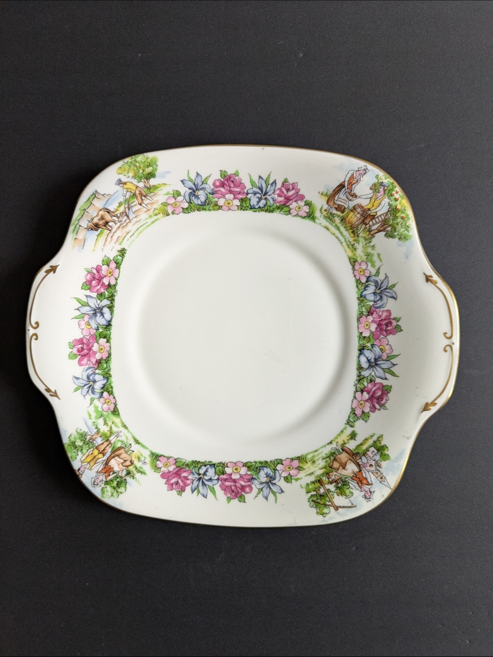 Crown Staffordshire Evangeline's Arcadian Gardens Square Serving Plate Vintage